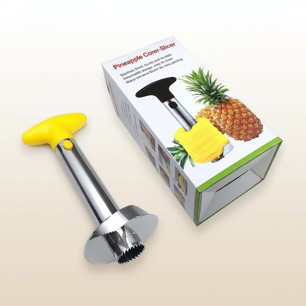 Pineapple corer and slicer with packaging on a white background