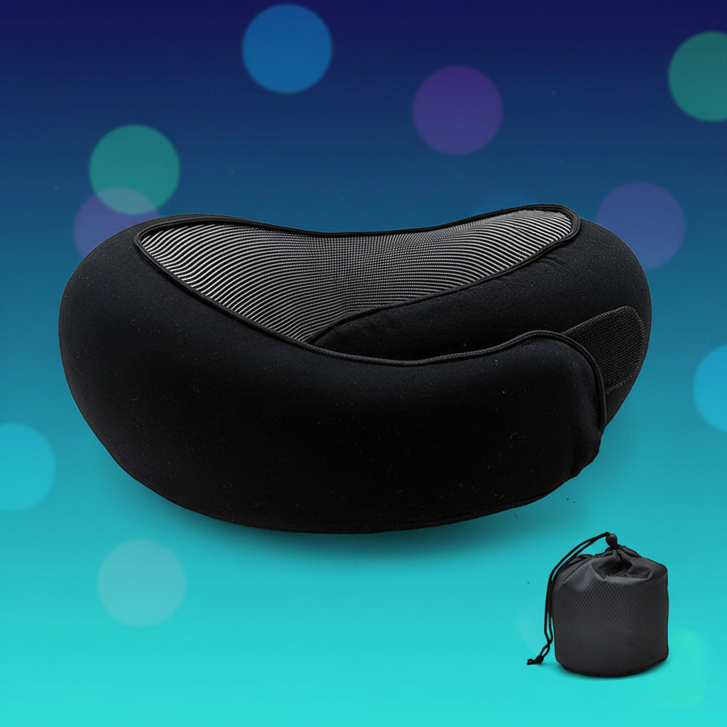 Black massage pillow with carrying bag on a white background