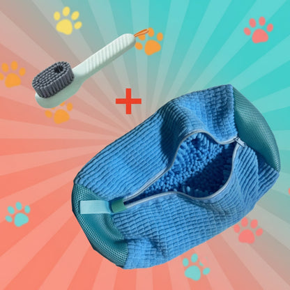 Blue scrubber with a brush and red plus sign on a white background