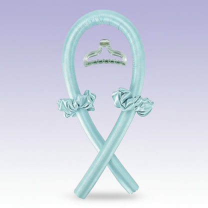 Light blue plastic hangers with ruffled ends on a white background