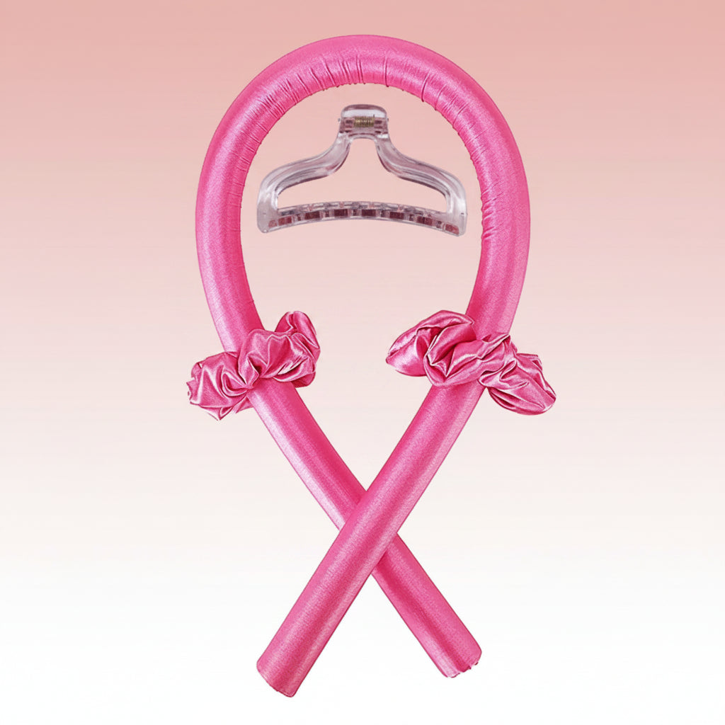 Pink inflatable tube with a clear top section on a white background