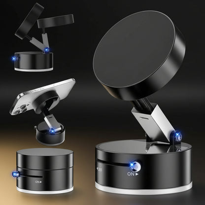Black adjustable phone stand with multiple angles on a white background