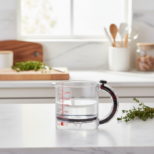 Set of measuring cups with handles on a white background
