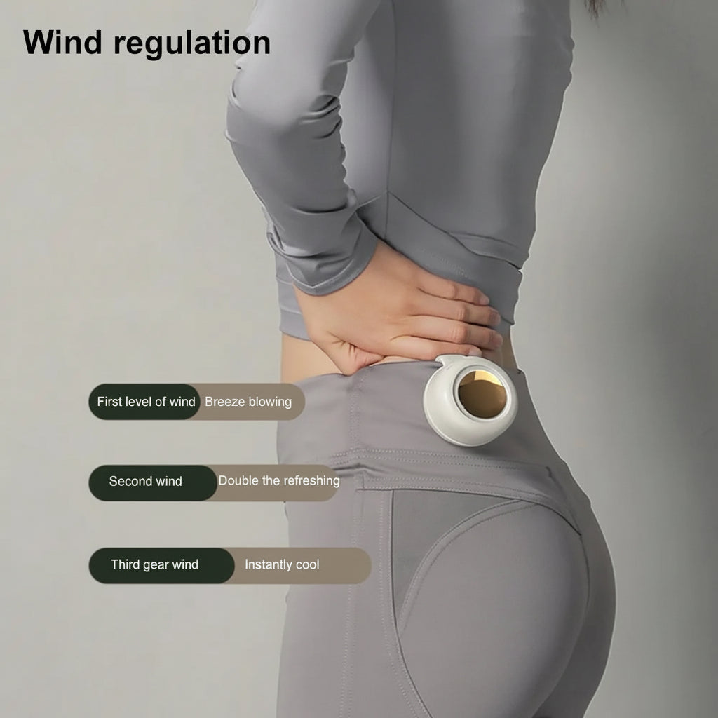 Person wearing a gray outfit with a device on their back labeled 'Wind regulation'.
