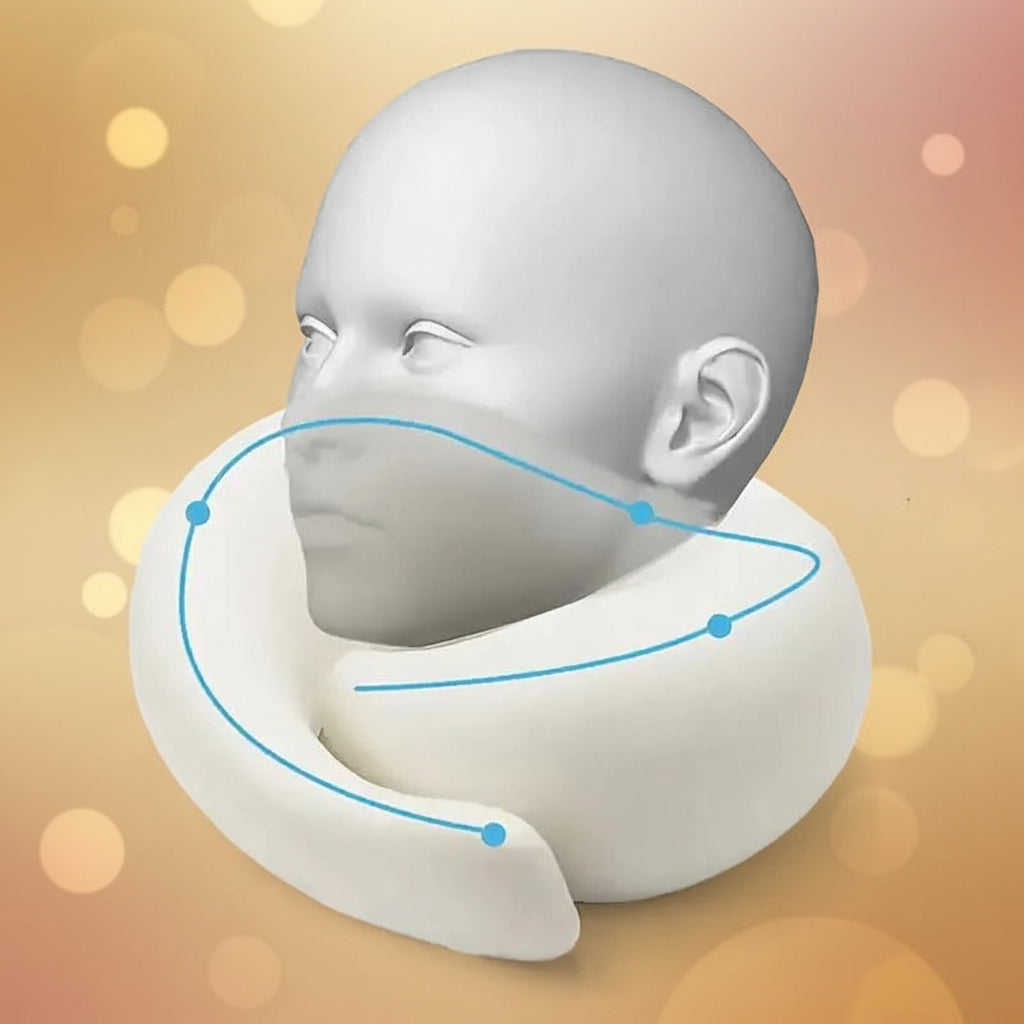 Neck pillow with a mannequin head to demonstrate use