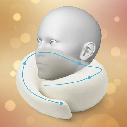 Neck pillow with a mannequin head to demonstrate use
