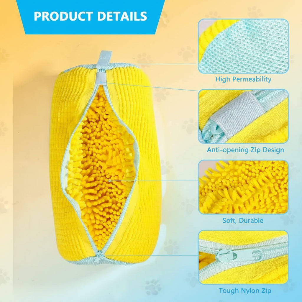 Yellow product with features highlighted on a white background