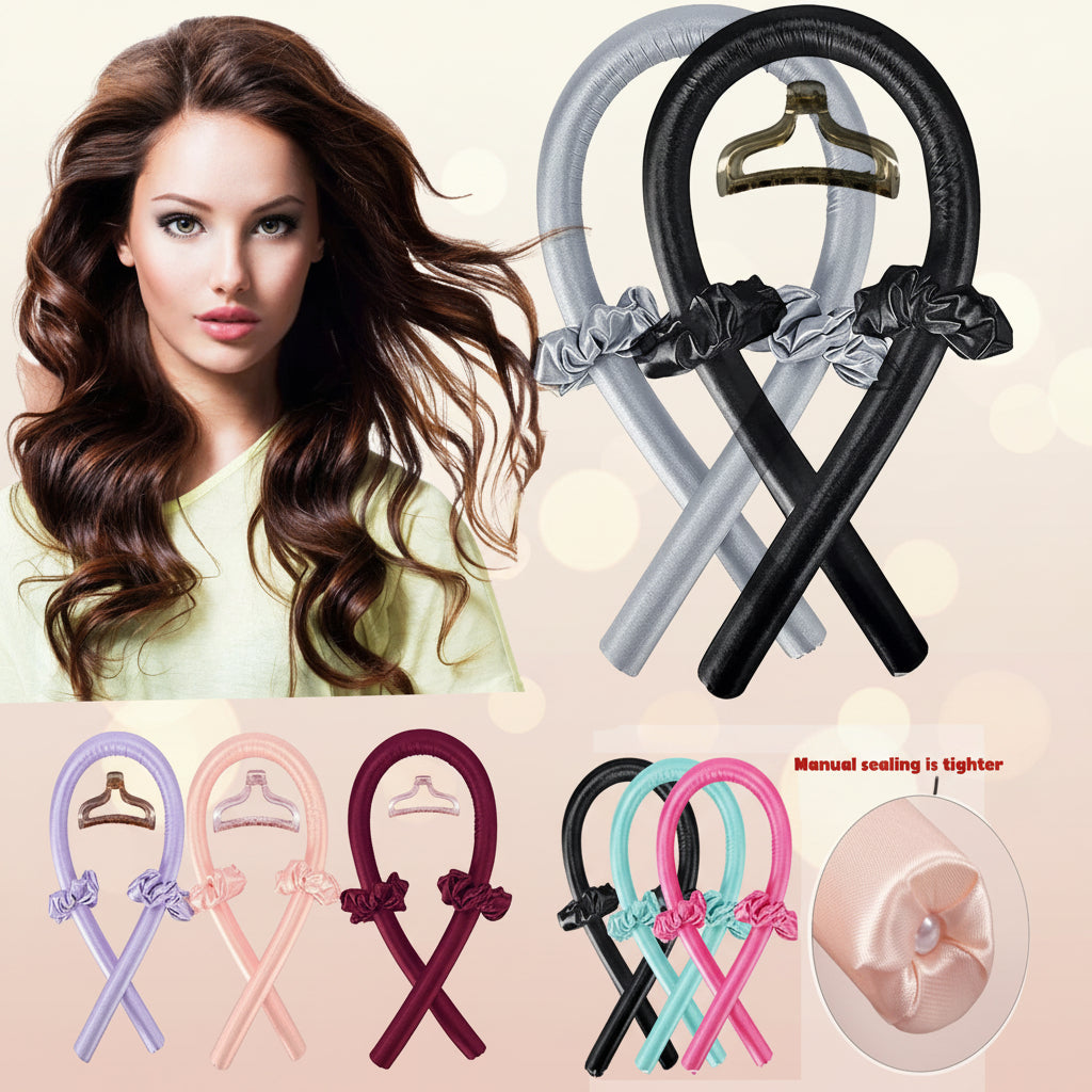 Hair curling tools with a model and color options displayed.