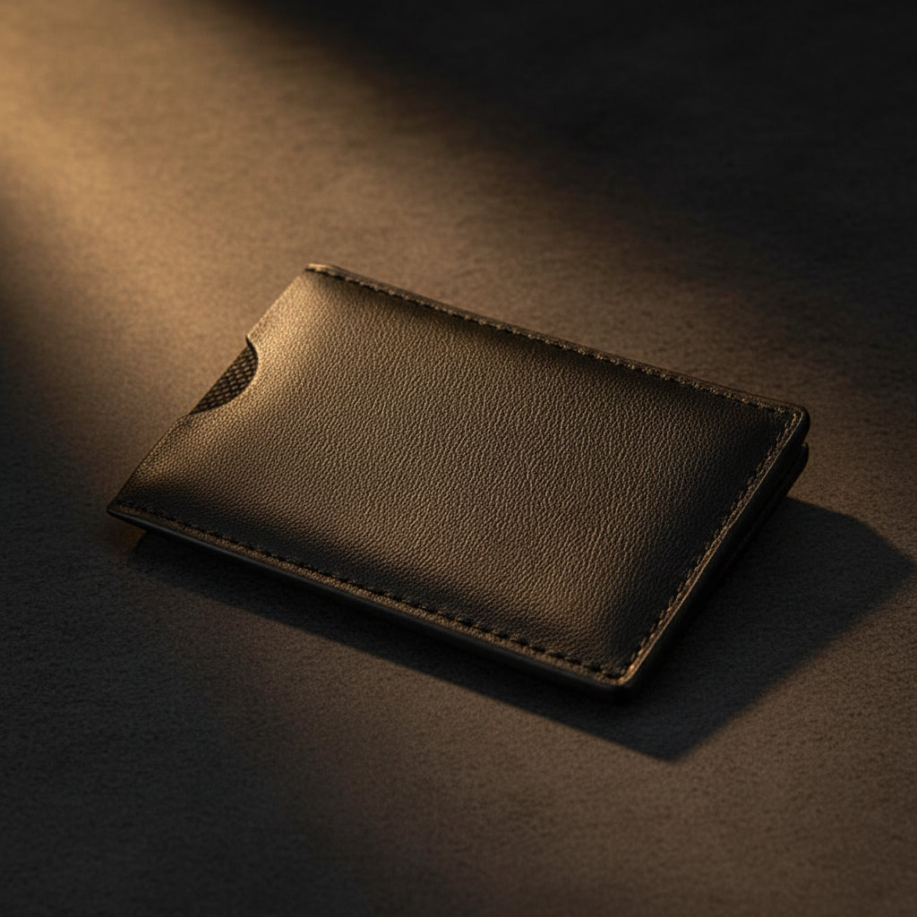 Black leather wallet on a white background