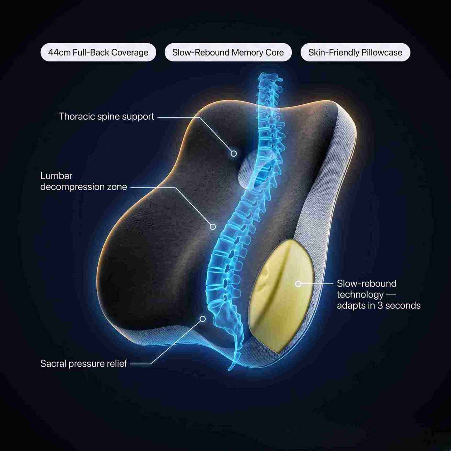 Memory Foam Seat Cushion & Lumbar Support Pillow – Ergonomic Chair Pad