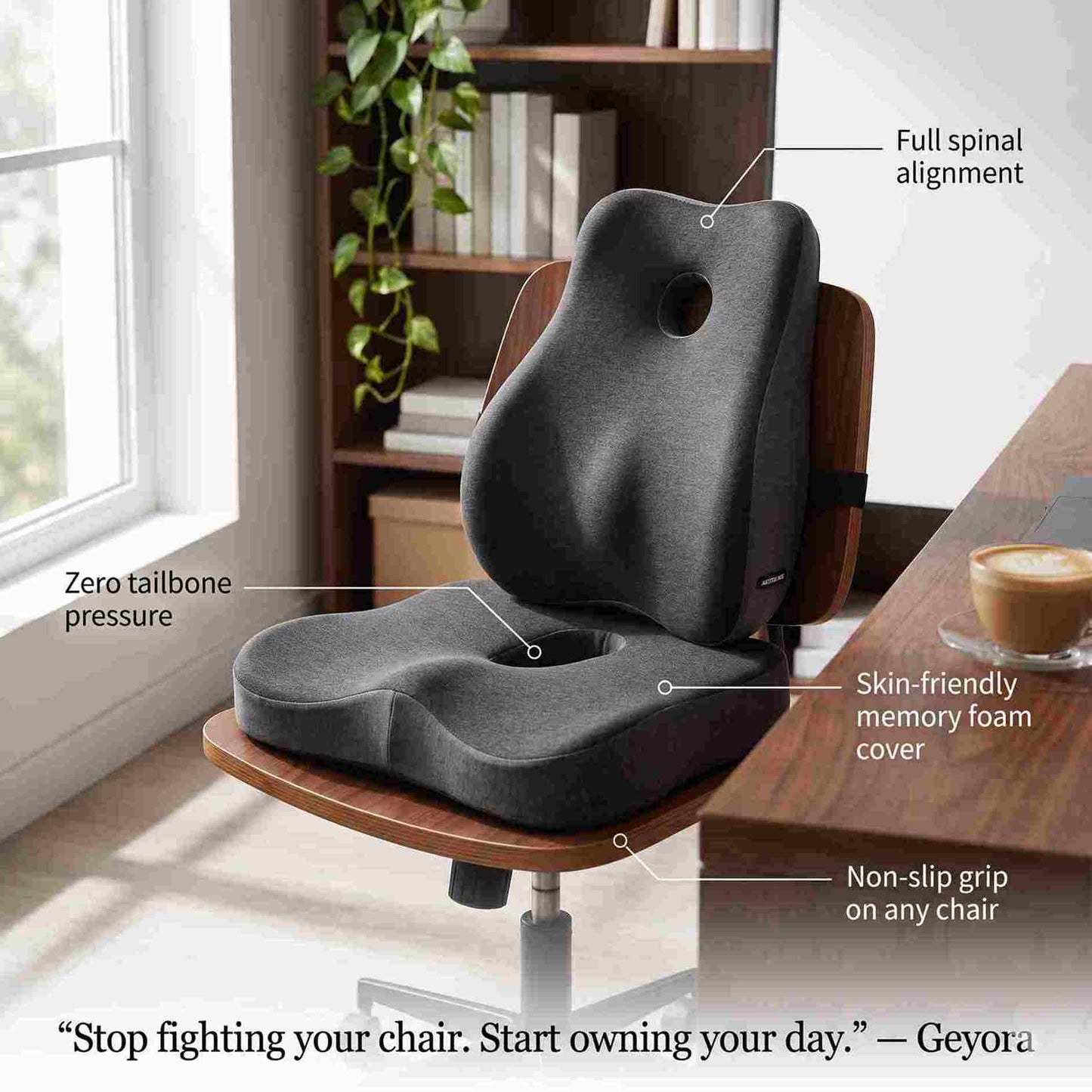 Memory Foam Seat Cushion & Lumbar Support Pillow – Ergonomic Chair Pad