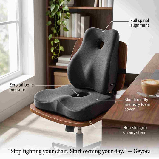 Memory Foam Seat Cushion & Lumbar Support Pillow – Ergonomic Chair Pad