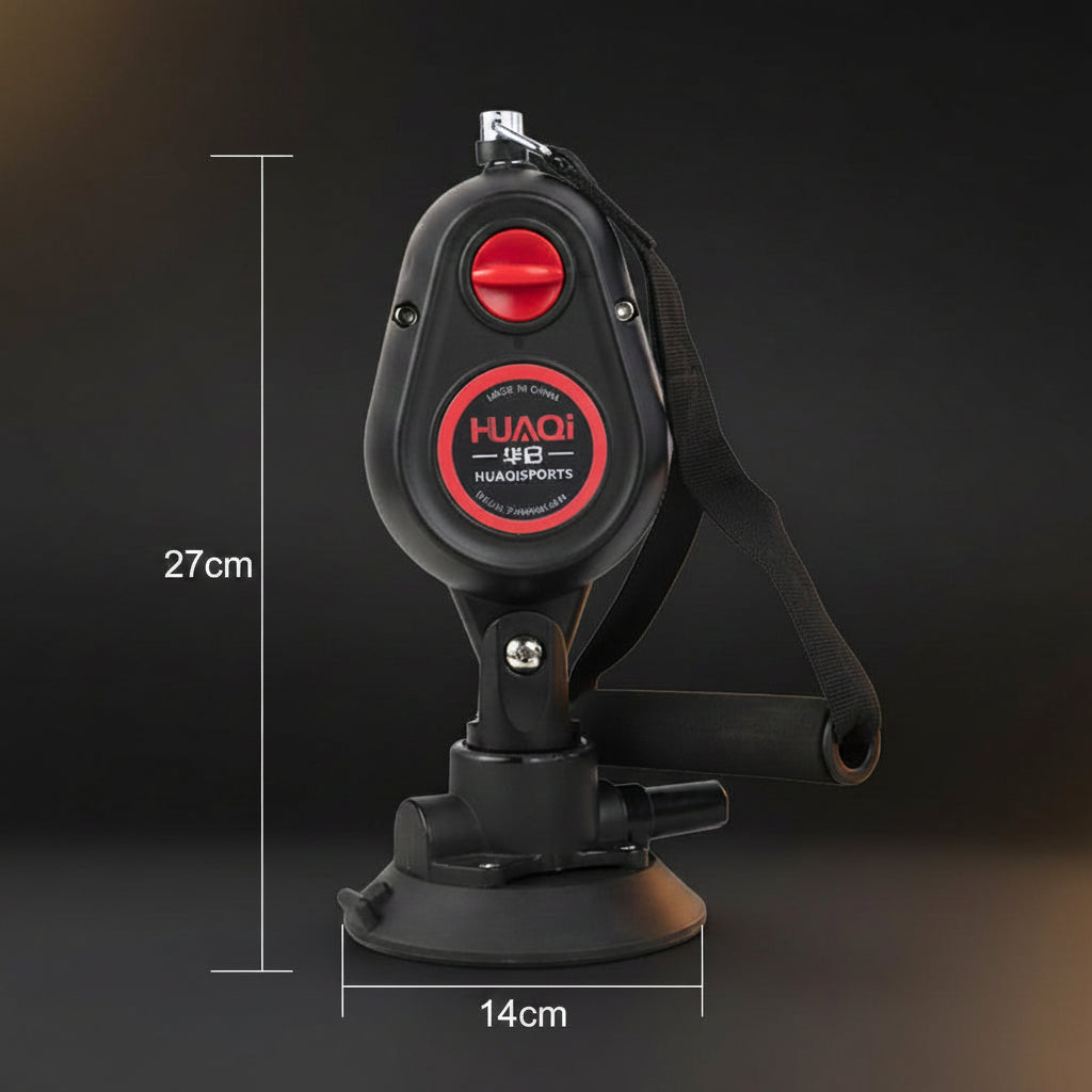 Black car mount with red label and measurements on a white background