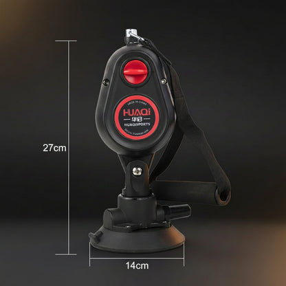 Black car mount with red label and measurements on a white background