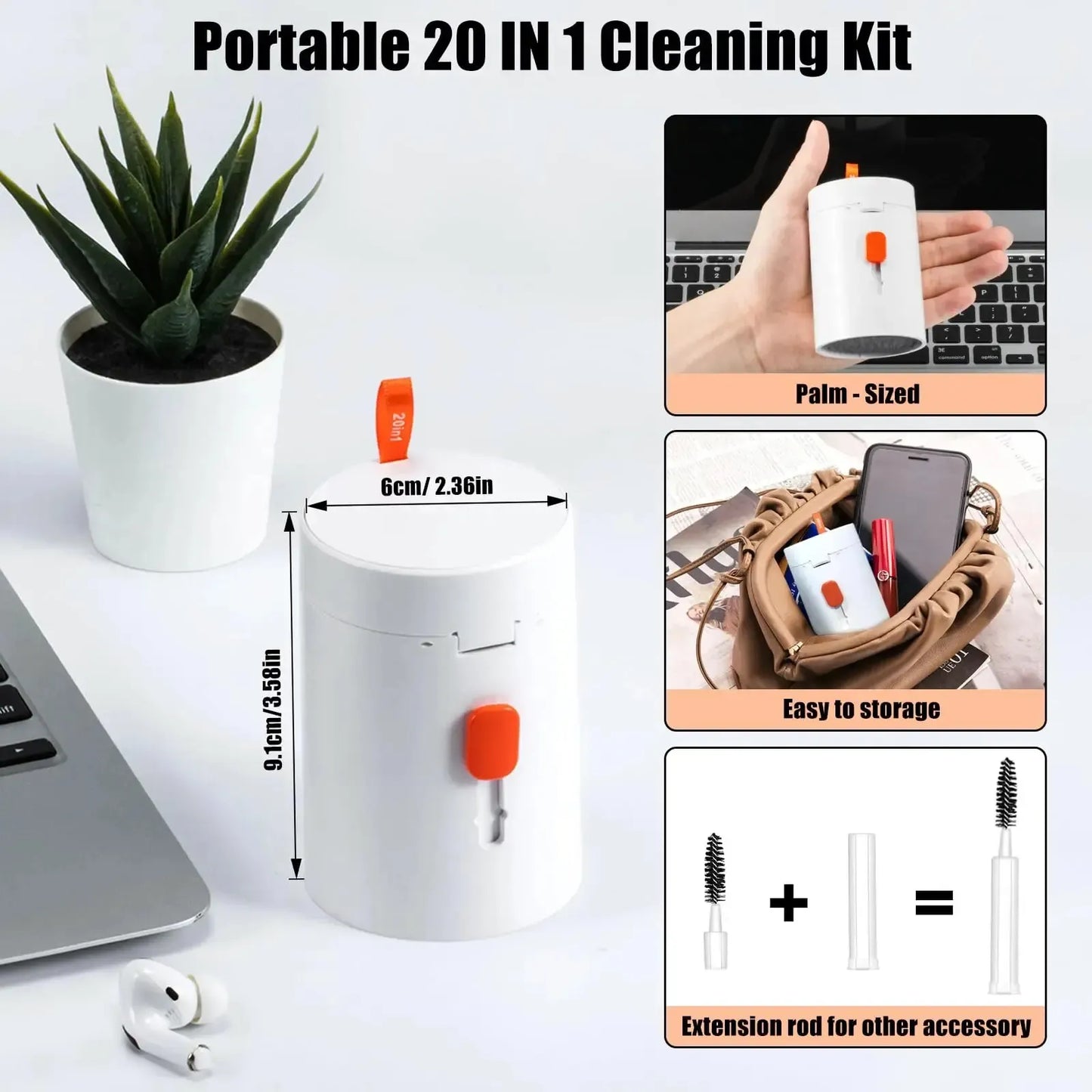 Portable 20 IN 1 Cleaning Kit with various uses and features on a white background.