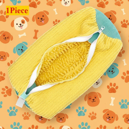Yellow cleaning pad with a textured surface on a white background