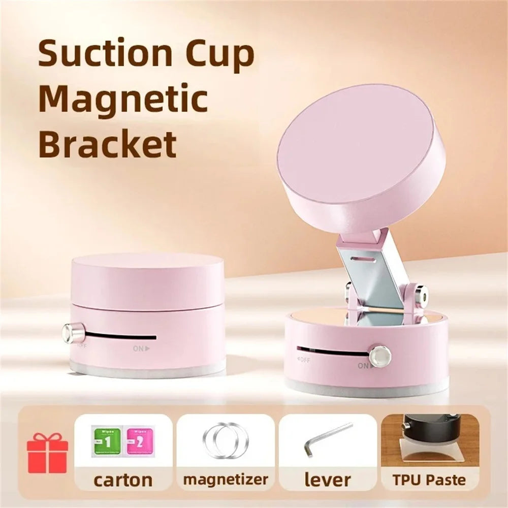 Foldable Phone Holder with Vacuum Suction – 360° Rotation, No-Residue Mount