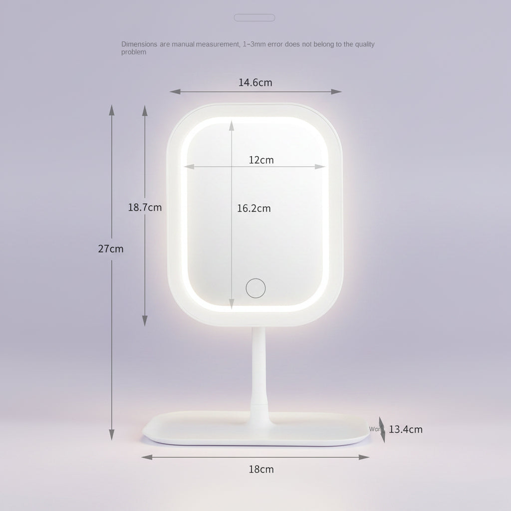 Measurement chart of a white rectangular stand with dimensions labeled