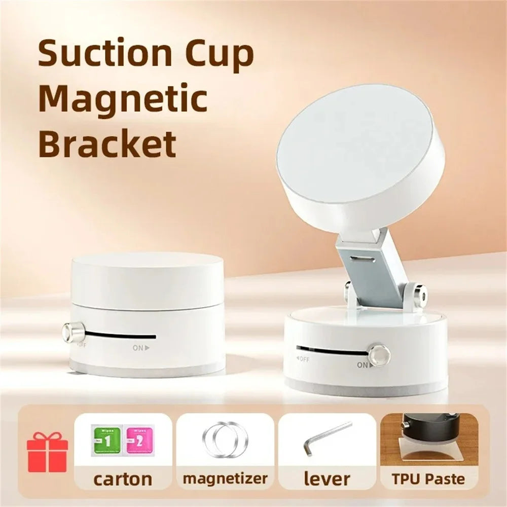 Foldable Phone Holder with Vacuum Suction – 360° Rotation, No-Residue Mount