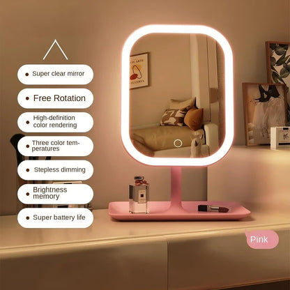 LED Makeup Mirror with Lights – 3 Color Modes & Touch Dimmer