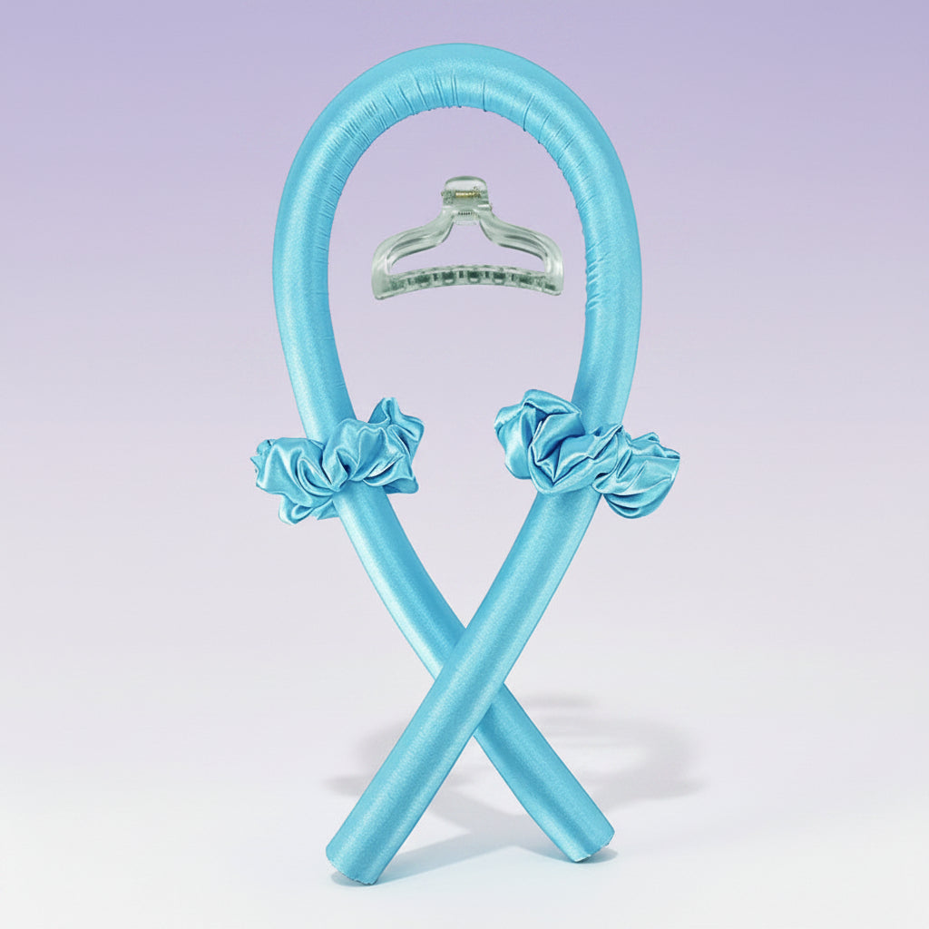 Blue inflatable pool noodles with handles on a white background