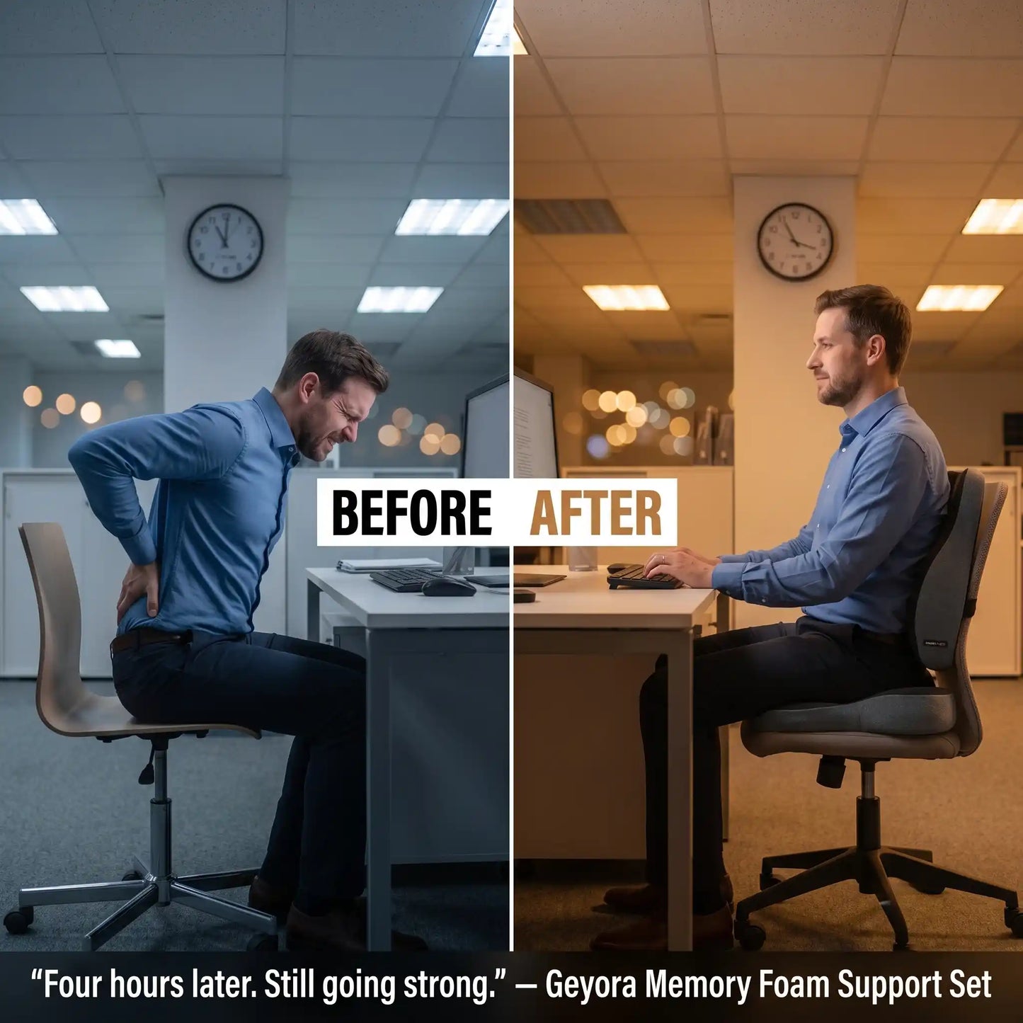 Memory Foam Seat Cushion & Lumbar Support Pillow – Ergonomic Chair Pad