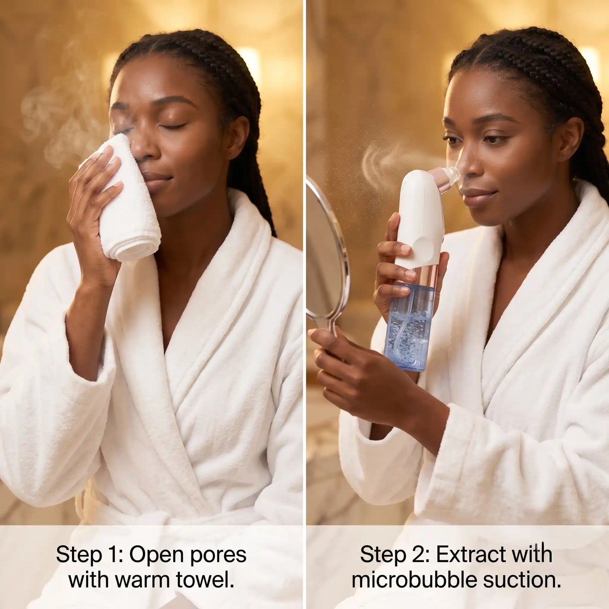 two step of usage of product showing a woman
