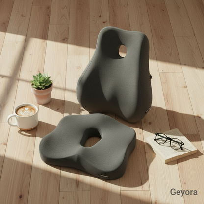 Memory Foam Seat Cushion & Lumbar Pillow Set flat lay – Geyora