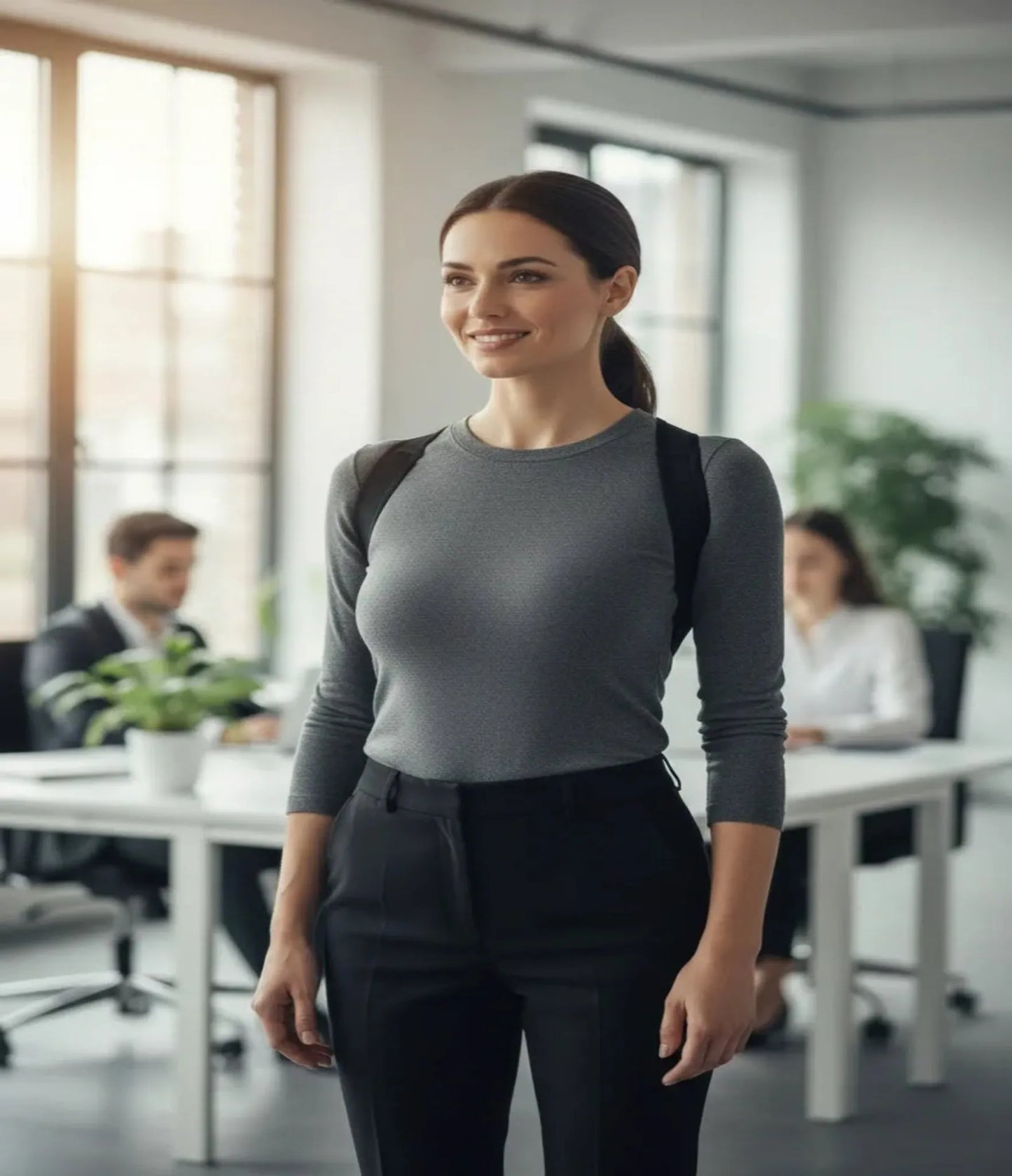 women standing confidence with wear posture brace belt